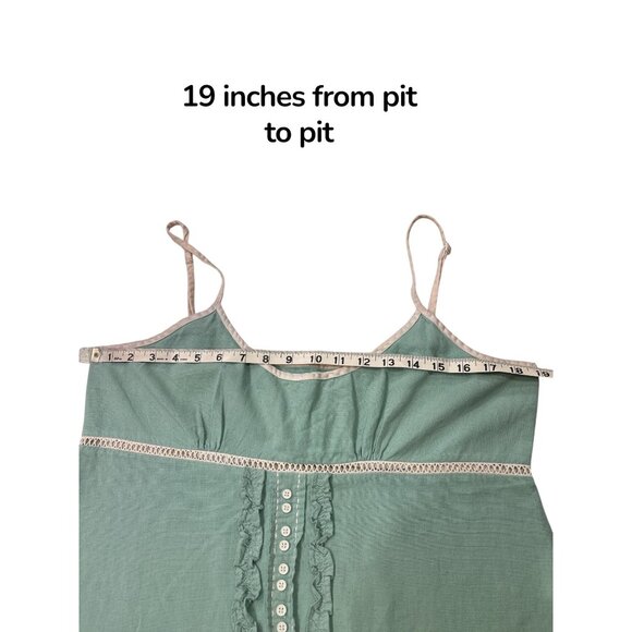 Lollia Linen Blend Mini Dress Womens Large Green Boho Spaghetti Strap Sundress - Picture 7 of 8